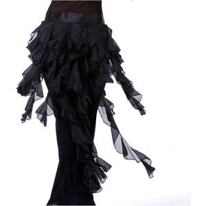 Women's Belly Dance Hip Scarf Black Skirt Tassel Wave Design for Latin Dance